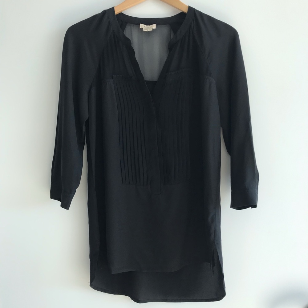 A. Miss Silk V neck button down Blouse
